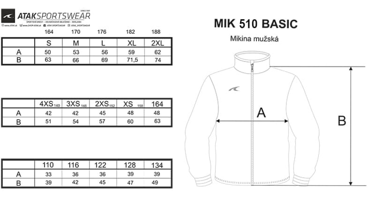 velkostna tabulka mikina 510